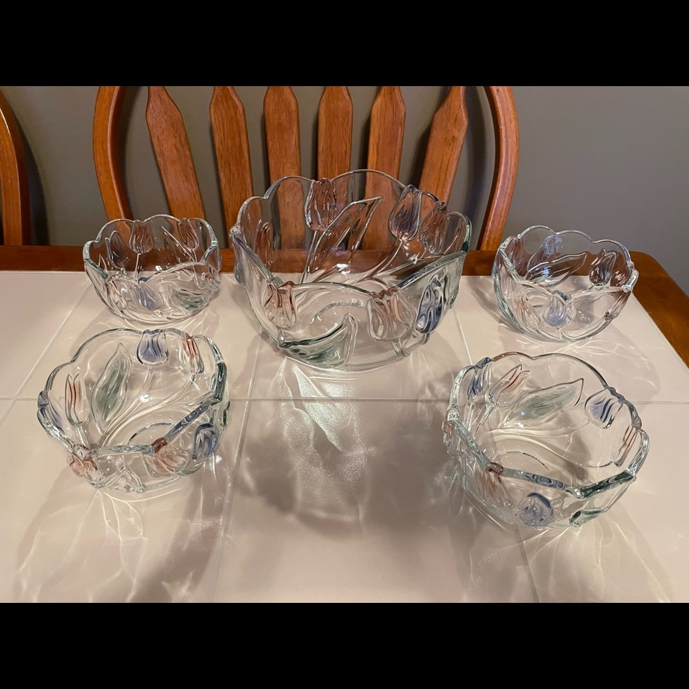 Mikasa Tivoli Crystal Serving Bowl and Dessert Bowl 5 Piece Set